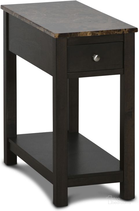The appearance of Noah Espresso And Faux Marble End Table With Drawer EC-KF9TMMFJ4P designed by New Classic in the modern / contemporary interior design. This espresso piece of furniture  was selected by 1StopBedrooms from Noah Collection to add a touch of cosiness and style into your home. Sku: T13-23-ESPMB. Product Type: End Table. Image1