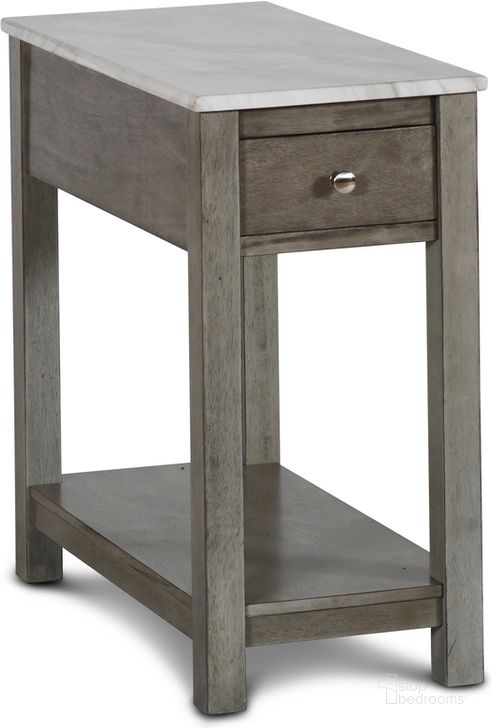 The appearance of Noah Gray And Faux Marble End Table With Drawer EC-2ZTY5TF6ZC designed by New Classic in the modern / contemporary interior design. This gray piece of furniture  was selected by 1StopBedrooms from Noah Collection to add a touch of cosiness and style into your home. Sku: T13-23-GRYMB. Product Type: End Table. Image1