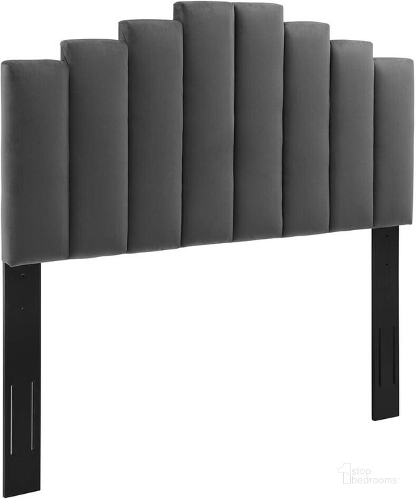 The appearance of Noelle Performance Velvet Full/Queen Headboard In Charcoal designed by Modway in the glam interior design. This charcoal piece of furniture  was selected by 1StopBedrooms from Noelle Collection to add a touch of cosiness and style into your home. Sku: MOD-6277-CHA. Product Type: Headboard. Material: MDF. Image1