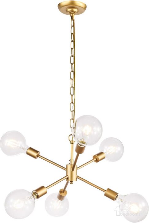 The appearance of Nolan 6 Light Brass Pendant designed by Elegant Lighting in the industrial interior design. This brass piece of furniture  was selected by 1StopBedrooms from Nolan Collection to add a touch of cosiness and style into your home. Sku: LD5034D16BR. Product Type: Pendant Lighting. Material: Iron. Image1