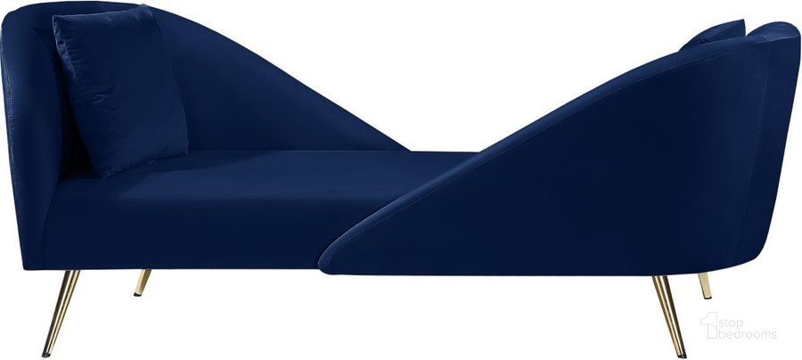 The appearance of Nolan Navy Velvet Chaise designed by Meridian in the modern / contemporary interior design. This navy velvet piece of furniture  was selected by 1StopBedrooms from Nolan Collection to add a touch of cosiness and style into your home. Sku: 656Navy-Chaise. Product Type: Chaise. Material: Velvet. Image1