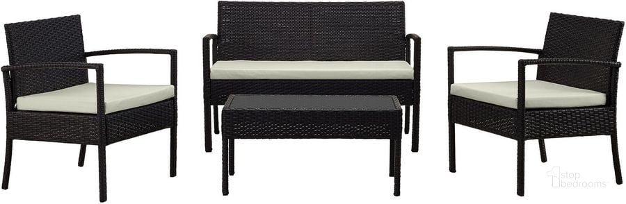 The appearance of Noli Steel Rattan 4-Piece Patio Conversation Set With Cushions In Cream designed by Manhattan Comfort in the modern / contemporary interior design. This black and cream piece of furniture  was selected by 1StopBedrooms from Noli Collection to add a touch of cosiness and style into your home. Sku: OD-CV007-CR. Material: Steel. Product Type: Outdoor Conversation Set. Image1