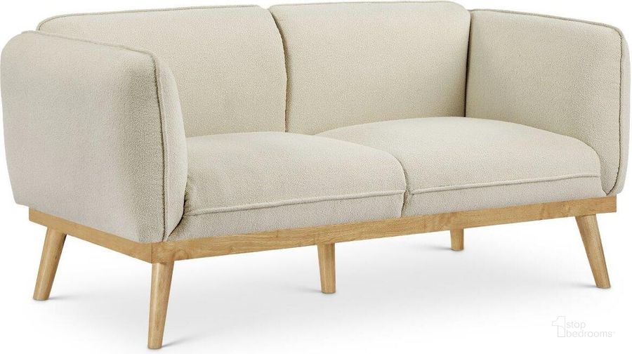 The appearance of Nolita Cream Boucle Fabric Loveseat designed by Meridian in the transitional interior design. This cream piece of furniture  was selected by 1StopBedrooms from Nolita Collection to add a touch of cosiness and style into your home. Sku: 159Cream-L. Material: Wood. Product Type: Loveseat. Image1