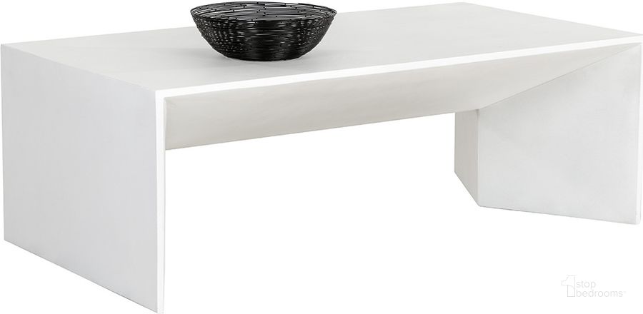 The appearance of Nomad Coffee Table In White designed by Sunpan in the modern / contemporary interior design. This white piece of furniture  was selected by 1StopBedrooms from Nomad Collection to add a touch of cosiness and style into your home. Sku: 108019. Product Type: Coffee Table. Material: Concrete. Image1
