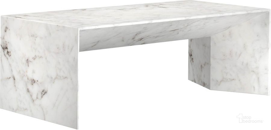 The appearance of Nomad Coffee Table With Marble Look In White designed by Sunpan in the modern / contemporary interior design. This white piece of furniture  was selected by 1StopBedrooms from Nomad Collection to add a touch of cosiness and style into your home. Sku: 108025. Product Type: Coffee Table. Material: Concrete. Image1
