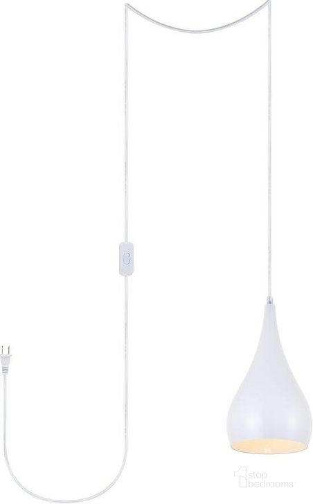 The appearance of Nora 1 Light White Plug-In Pendant LDPG2001WH designed by Elegant Lighting in the transitional interior design. This white piece of furniture  was selected by 1StopBedrooms from Nora Collection to add a touch of cosiness and style into your home. Sku: LDPG2001WH. Material: Aluminum. Product Type: Pendant Lighting. Image1