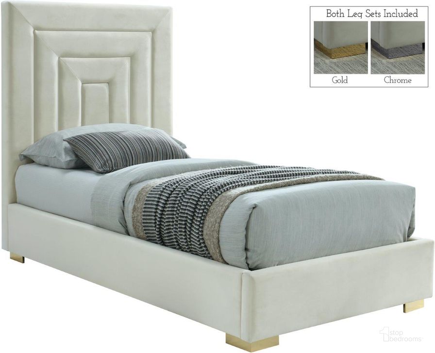 The appearance of Nora Velvet Twin Bed In Cream designed by Meridian in the modern / contemporary interior design. This cream velvet piece of furniture  was selected by 1StopBedrooms from Nora Collection to add a touch of cosiness and style into your home. Sku: NoraCream-T-1;NoraCream-T-2. Product Type: Bed. Bed Size: Twin. Material: Velvet. Image1