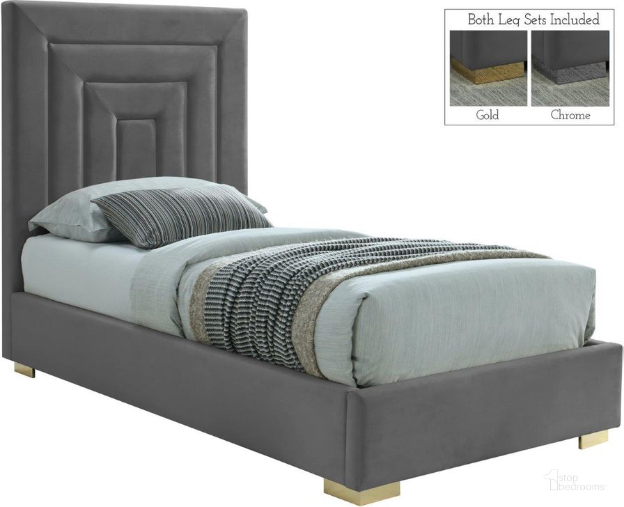 The appearance of Nora Grey Velvet Twin Bed designed by Meridian in the modern / contemporary interior design. This grey velvet piece of furniture  was selected by 1StopBedrooms from Nora Collection to add a touch of cosiness and style into your home. Sku: NoraGrey-T-1;NoraGrey-T-2. Bed Type: Platform Bed. Material: Metal. Product Type: Platform Bed. Bed Size: Twin. Image1