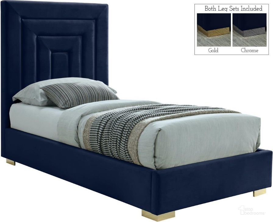 The appearance of Nora Velvet Twin Bed In Navy designed by Meridian in the modern / contemporary interior design. This navy piece of furniture  was selected by 1StopBedrooms from Nora Collection to add a touch of cosiness and style into your home. Sku: NoraNavy-T-1;NoraNavy-T-2. Product Type: Bed. Bed Size: Twin. Material: Velvet. Image1