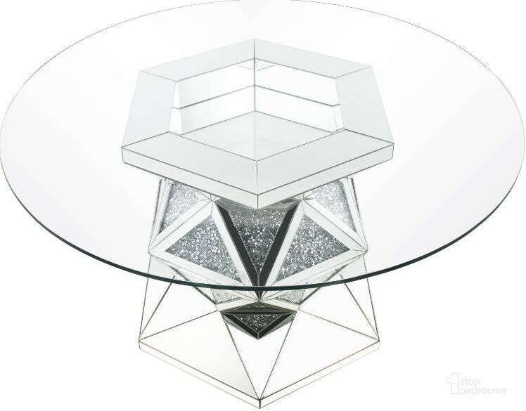The appearance of Noralie Round Mirrored Dining Table designed by ACME in the glam interior design. This mirrored piece of furniture  was selected by 1StopBedrooms from Noralie Collection to add a touch of cosiness and style into your home. Sku: 72145ST;72146GL. Table Base Style: Pedestal. Table Top Shape: Round. Material: Wood. Product Type: Dining Table. Size: 52". Image1