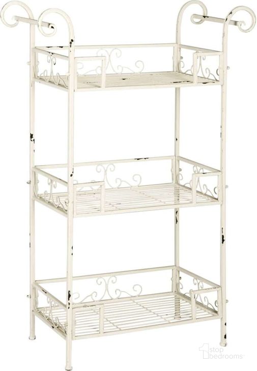 The appearance of Noreen Antique White 3-Tier Shelf designed by Safavieh in the traditional interior design. This antique white piece of furniture  was selected by 1StopBedrooms from Noreen Collection to add a touch of cosiness and style into your home. Sku: PAT5006A. Product Type: Bookcase. Material: Iron. Image1