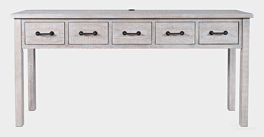 The appearance of North Coast 67 Inch Washed Finish Five Drawer Usb Charging Console Table In White Wash designed by Jofran in the transitional interior design. This white wash piece of furniture  was selected by 1StopBedrooms from North Coast Collection to add a touch of cosiness and style into your home. Sku: 2075-67. Product Type: Console Table. Material: Solid Pine. Image1