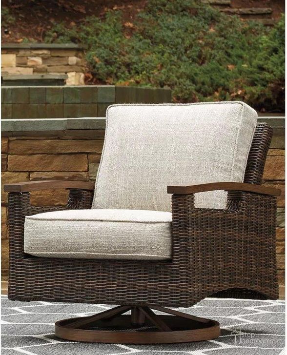 The appearance of Norval Way Medium Brown Outdoor Chair Set of 2 0qd2345203 designed by FineForm in the modern / contemporary interior design. This medium brown piece of furniture  was selected by 1StopBedrooms from Norval Way Collection to add a touch of cosiness and style into your home. Sku: P750-821. Material: Fabric. Product Type: Outdoor Chair. Image1