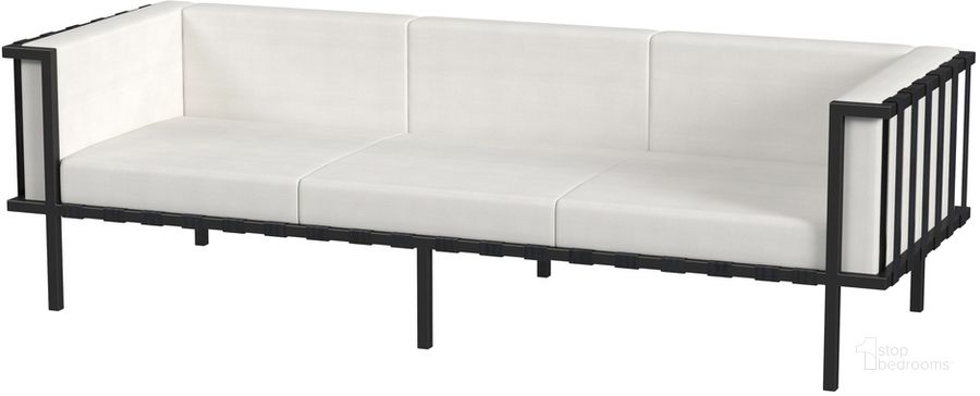 The appearance of Norway Outdoor Patio Sofa with Cushions In Black and White designed by Butler Specialty Company in the modern / contemporary interior design. This black and white piece of furniture  was selected by 1StopBedrooms from Norway Collection to add a touch of cosiness and style into your home. Sku: 5722437. Product Type: Outdoor Sofa. Material: Iron. Image1