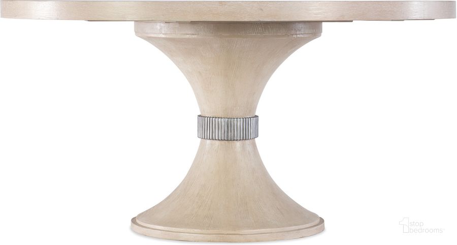 The appearance of Nouveau Chic Round Pedestal Dining Table In Light Brown designed by Hooker in the transitional interior design. This light brown piece of furniture  was selected by 1StopBedrooms from Nouveau Chic Collection to add a touch of cosiness and style into your home. Sku: 6500-75203B-80;6500-75203T-80. Table Top Shape: Round. Product Type: Dining Table. Material: Resin. Size: 60". Image1