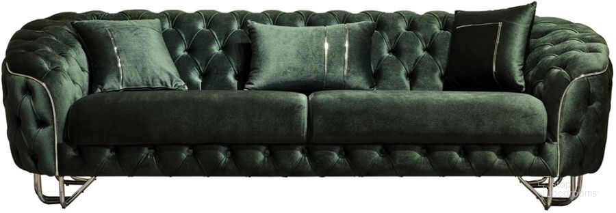 The appearance of Nova 3 Seat Sofa In Green designed by Furnia in the modern / contemporary interior design. This green piece of furniture  was selected by 1StopBedrooms from Nova Collection to add a touch of cosiness and style into your home. Sku: 101-NOV-VEL931-3. Material: Wood. Product Type: Sofa. Image1