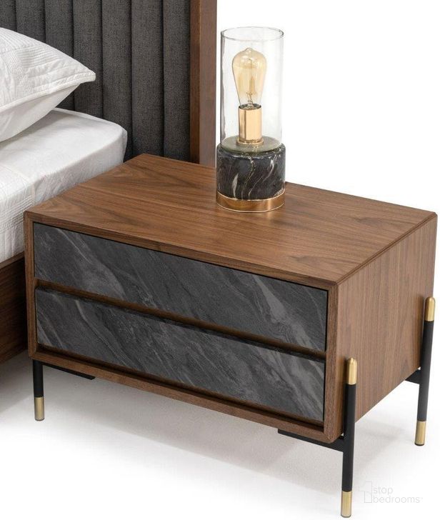 The appearance of Nova Domus Metcalf Mid-Century Walnut And Grey Nightstand designed by VIG Furniture in the transitional interior design. This brown piece of furniture  was selected by 1StopBedrooms from Nova Domus Metcalf Collection to add a touch of cosiness and style into your home. Sku: VGMAQT-S831-BR-120-WAL-NS. Material: Wood. Product Type: Nightstand. Image1