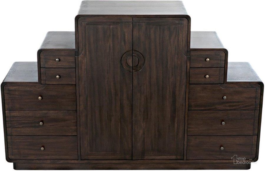 The appearance of Nova Sideboard In Ebony Walnut designed by Noir in the transitional interior design. This walnut piece of furniture  was selected by 1StopBedrooms from Nova Collection to add a touch of cosiness and style into your home. Sku: GCON357EB. Product Type: Sideboard. Material: Wood Veneer. Image1