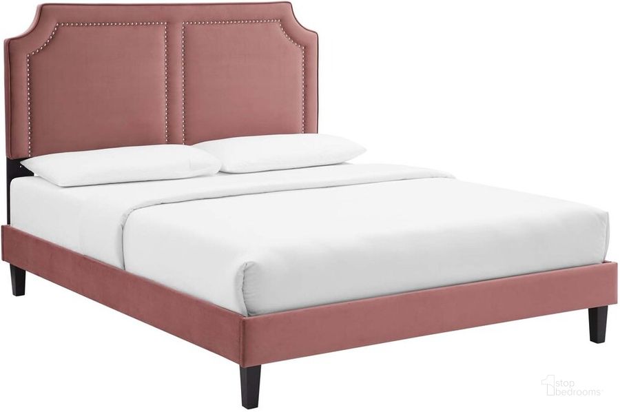 The appearance of Novi Performance Velvet Full Bed In Dusty Rose designed by Modway in the  interior design. This dusty rose piece of furniture  was selected by 1StopBedrooms from Novi Collection to add a touch of cosiness and style into your home. Sku: MOD-6813-DUS. Bed Type: Platform Bed. Product Type: Platform Bed. Bed Size: Full. Material: MDF. Image1