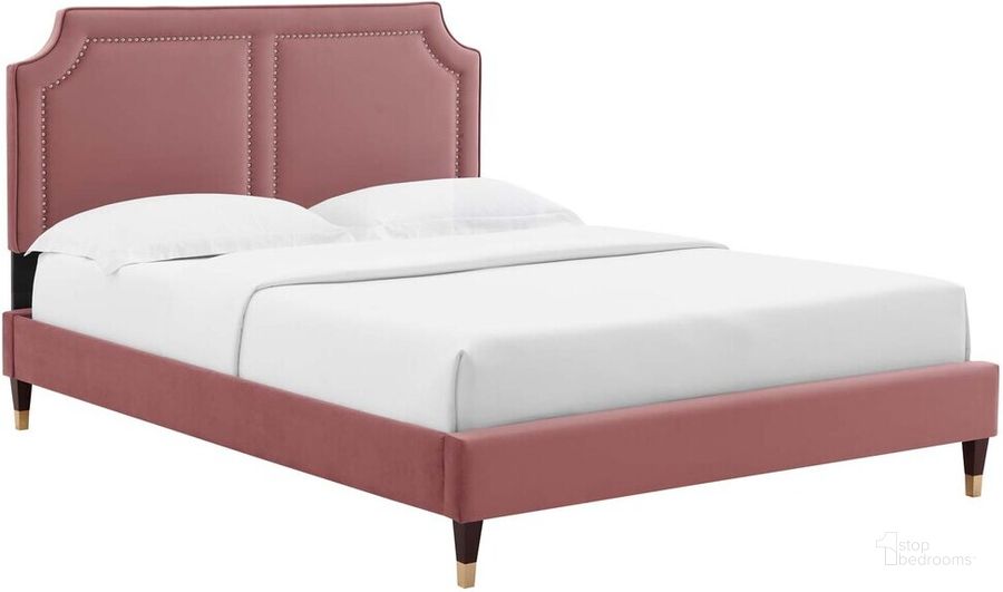 The appearance of Novi Performance Velvet Full Bed In Dusty Rose designed by Modway in the  interior design. This dusty rose piece of furniture  was selected by 1StopBedrooms from Novi Collection to add a touch of cosiness and style into your home. Sku: MOD-6808-DUS. Bed Type: Platform Bed. Product Type: Platform Bed. Bed Size: Full. Material: MDF. Image1