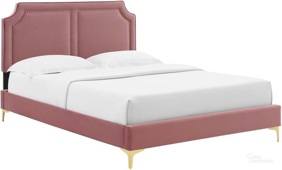 The appearance of Novi Performance Velvet King Bed In Dusty Rose designed by Modway in the  interior design. This dusty rose piece of furniture  was selected by 1StopBedrooms from Novi Collection to add a touch of cosiness and style into your home. Sku: MOD-6833-DUS. Bed Type: Platform Bed. Product Type: Platform Bed. Bed Size: King. Material: MDF. Image1