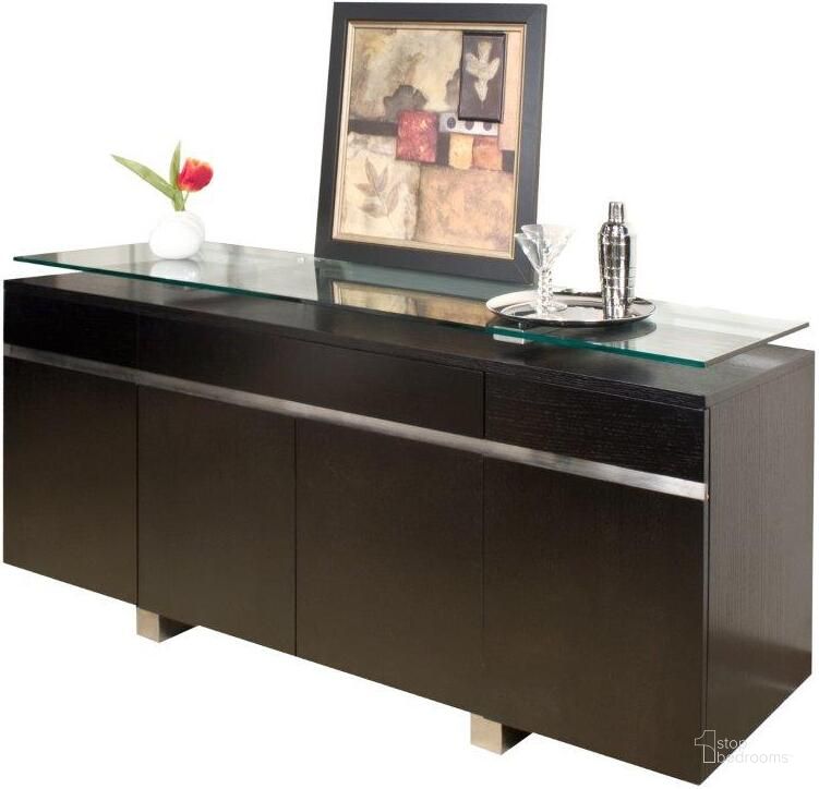 The appearance of Novo Wenge Buffet designed by Sharelle Furnishings in the modern / contemporary interior design. This wenge piece of furniture  was selected by 1StopBedrooms from Novo Collection to add a touch of cosiness and style into your home. Sku: NOVO-W-BUFFET. Product Type: Buffet. Material: Bonded Leather. Image1