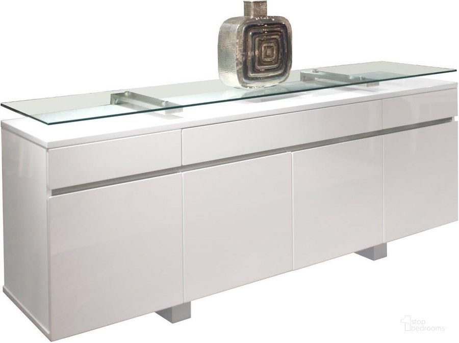 The appearance of Novo White Lacquer Buffet designed by Sharelle Furnishings in the modern / contemporary interior design. This white piece of furniture  was selected by 1StopBedrooms from Novo Collection to add a touch of cosiness and style into your home. Sku: NOVO-WG-BUFFET. Product Type: Buffet. Material: Bonded Leather.