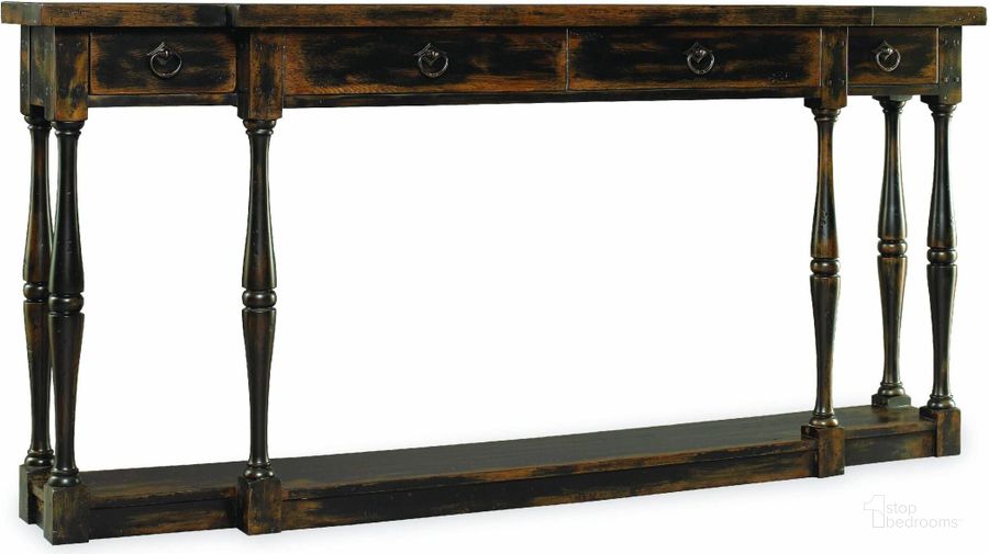 The appearance of Sanctuary Ebony 4 Drawer Thin Console designed by Hooker in the transitional interior design. This black piece of furniture  was selected by 1StopBedrooms from Sanctuary Collection to add a touch of cosiness and style into your home. Sku: 3005-85001. Material: Wood. Product Type: Console. Image1