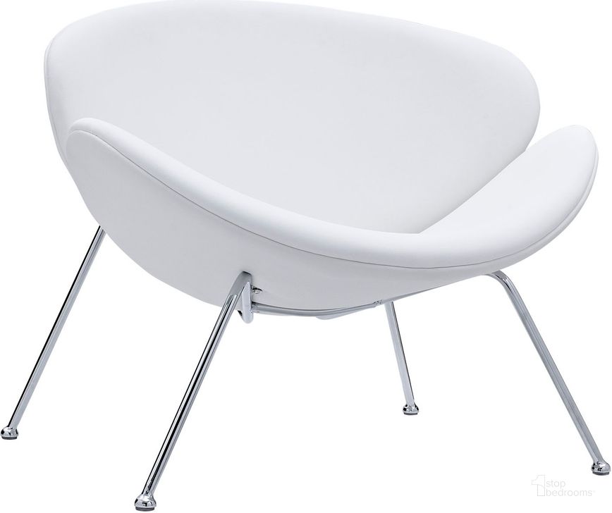 The appearance of Nutshell White Upholstered Vinyl Lounge Chair designed by Modway in the modern / contemporary interior design. This white piece of furniture  was selected by 1StopBedrooms from Nutshell Collection to add a touch of cosiness and style into your home. Sku: EEI-809-WHI. Product Type: Living Room Chair. Material: Chrome. Image1