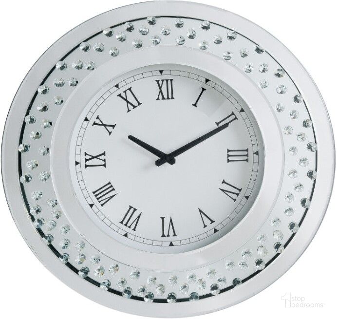 The appearance of Nysa Faux Crystals Wall Clock designed by ACME in the glam interior design. This silver piece of furniture  was selected by 1StopBedrooms from Nysa Collection to add a touch of cosiness and style into your home. Sku: 97045. Material: Wood. Product Type: Wall Clock. Image1