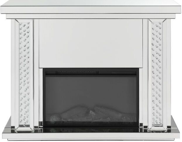 The appearance of Nysa Mirrored and Faux Crystals 39" Fireplace designed by ACME in the glam interior design. This silver piece of furniture  was selected by 1StopBedrooms from Nysa Collection to add a touch of cosiness and style into your home. Sku: 90254. Material: Wood. Product Type: Fireplace. Image1
