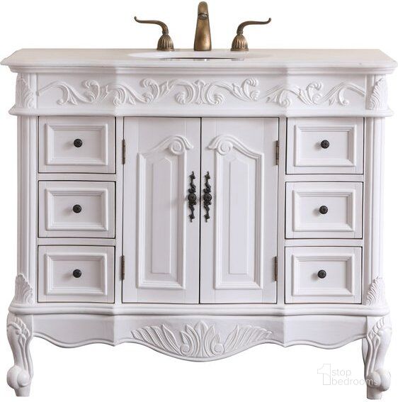 The appearance of Oakland 42 Inch Single Bathroom Vanity Set In Antique White designed by Elegant Lighting in the traditional interior design. This antique white piece of furniture  was selected by 1StopBedrooms from Oakland Collection to add a touch of cosiness and style into your home. Sku: VF38842AW. Product Type: Bathroom Vanity. Image1