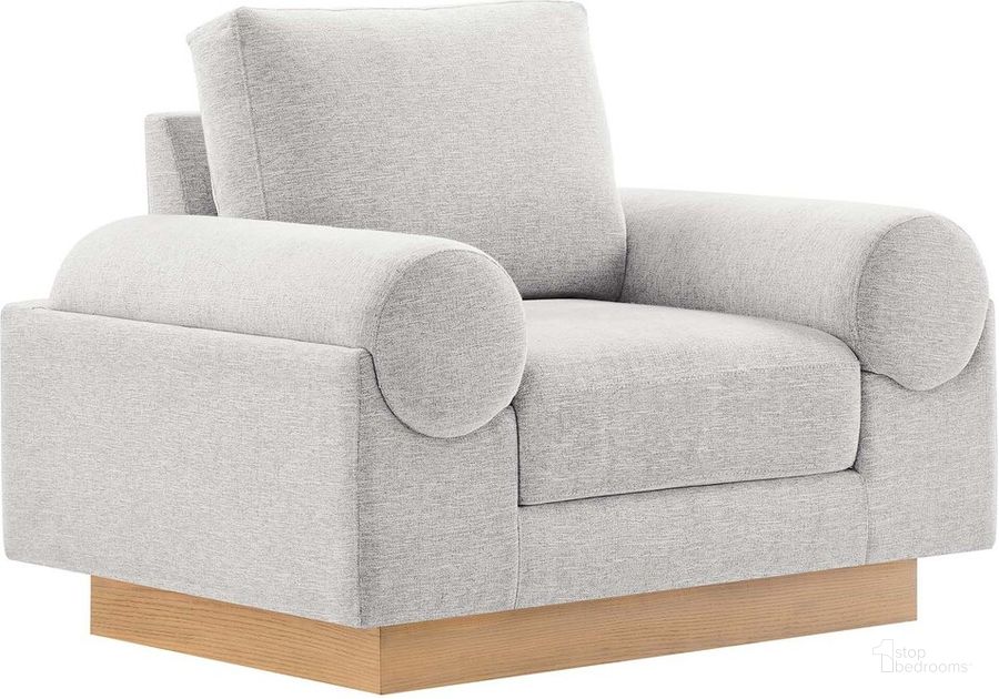 The appearance of Oasis Upholstered Fabric Armchair In Light Gray designed by Modway in the modern / contemporary interior design. This light gray piece of furniture  was selected by 1StopBedrooms from Oasis Collection to add a touch of cosiness and style into your home. Sku: EEI-6402-LGR. Product Type: Living Room Chair. Material: Plywood. Image1