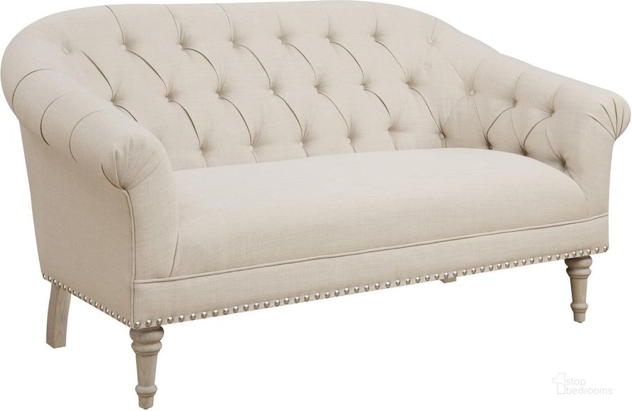 The appearance of Oatmeal Linen-Like Fabric Loveseat designed by Coaster in the modern / contemporary interior design. This white piece of furniture  was selected by 1StopBedrooms from Oatmeal Collection to add a touch of cosiness and style into your home. Sku: 902498. Material: Fabric. Product Type: Loveseat. Key Features: Tufted. Image1
