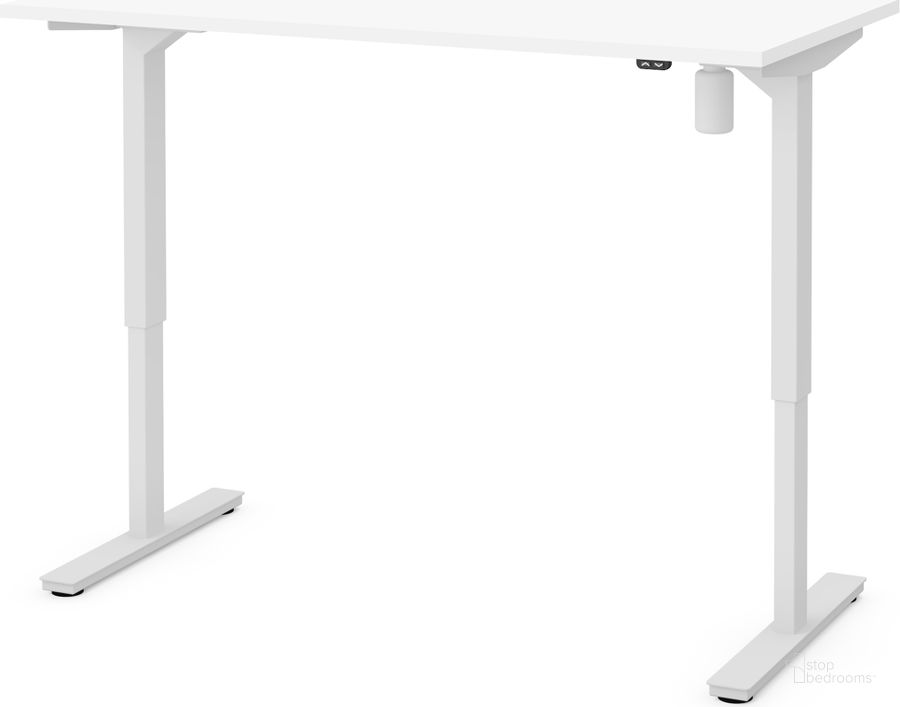 The appearance of Bestar 30" X 60" Electric Height Adjustable Table In White designed by Bestar in the modern / contemporary interior design. This white piece of furniture  was selected by 1StopBedrooms from Bestar Collection to add a touch of cosiness and style into your home. Sku: 65838-17. Product Type: Adjustable Table. Image1