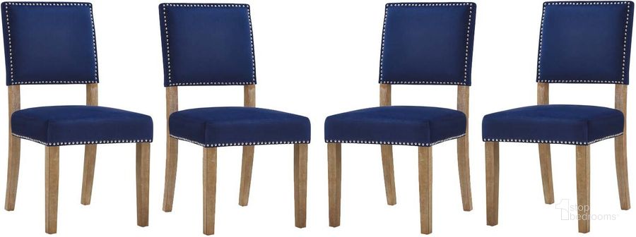 The appearance of Oblige Navy Dining Chair Wood Set of 4 designed by Modway in the modern / contemporary interior design. This navy piece of furniture  was selected by 1StopBedrooms from Oblige Collection to add a touch of cosiness and style into your home. Sku: EEI-3478-NAV. Material: Wood. Product Type: Dining Chair. Image1