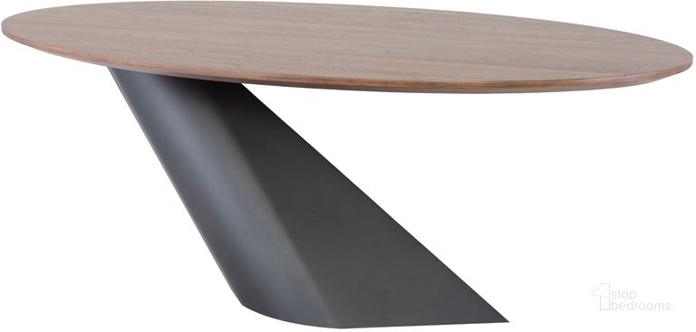 The appearance of Oblo Walnut Wood Dining Table HGNE118 designed by Nuevo in the modern / contemporary interior design. This walnut and dark gray piece of furniture  was selected by 1StopBedrooms from Oblo Collection to add a touch of cosiness and style into your home. Sku: HGNE118. Table Base Style: Pedestal. Table Top Shape: Oval. Material: Wood. Product Type: Dining Table. Size: 47". Image1