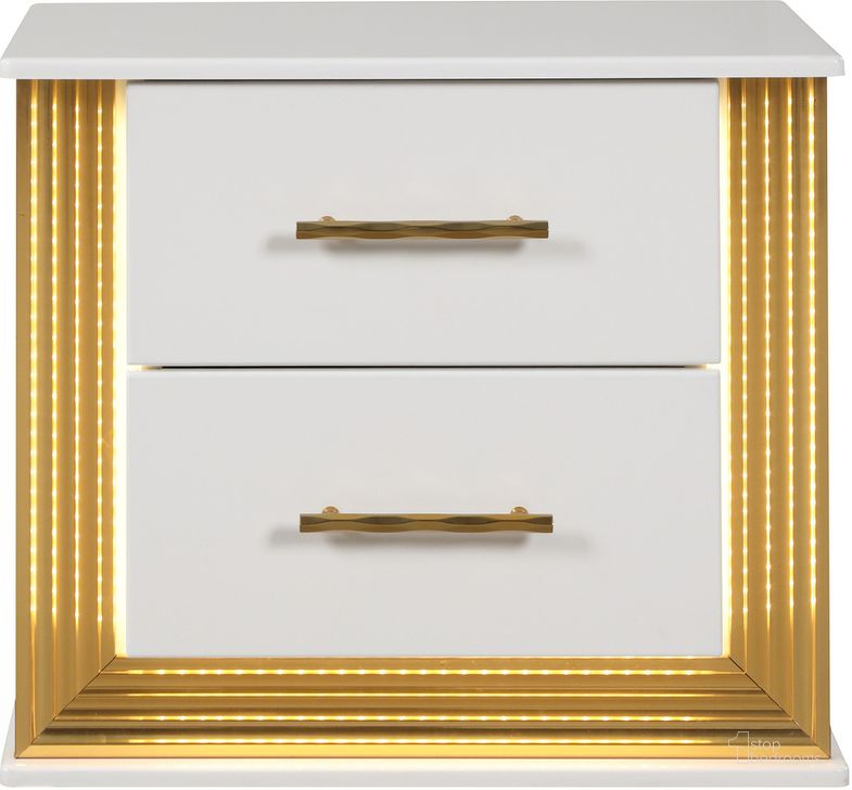The appearance of Obsession 2-Drawer Nightstand Made with Wood In White designed by Galaxy Home Furnishings in the modern / contemporary interior design. This white piece of furniture  was selected by 1StopBedrooms from Obsession Collection to add a touch of cosiness and style into your home. Sku: 698781177631. Material: Wood. Product Type: Nightstand. Image1