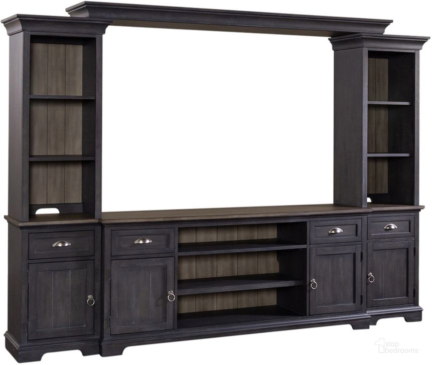 The appearance of Ocean Isle Entertainment Center With Piers In Black designed by Liberty in the traditional interior design. This black piece of furniture  was selected by 1StopBedrooms from Ocean Isle Collection to add a touch of cosiness and style into your home. Sku: 303G-EL74B;303G-EL74T;303G-ER74B;303G-ER74T;303G-LB00;303G-TV72. Product Type: Entertainment Center. Material: Rubberwood. Image1