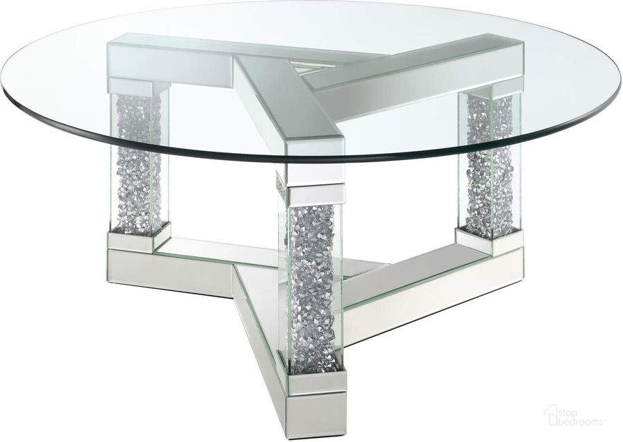 The appearance of Octave Square Post Legs Round Coffee Table Mirror designed by Coaster in the glam interior design. This mirror piece of furniture  was selected by 1StopBedrooms from Octave Collection to add a touch of cosiness and style into your home. Sku: 708428B1;708428B2. Product Type: Coffee Table. Material: MDF. Image1