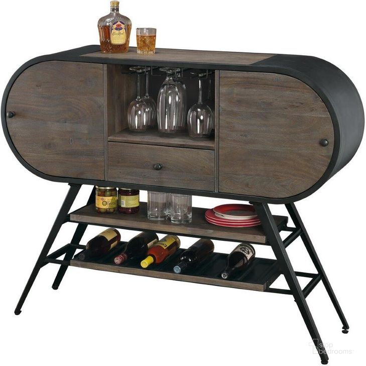 The appearance of Octavia Wine and Bar Cabinet In Grey designed by Howard Miller in the industrial interior design. This dark brown piece of furniture  was selected by 1StopBedrooms from Octavia Collection to add a touch of cosiness and style into your home. Sku: 695300. Product Type: Bar and Wine Cabinet. Image1