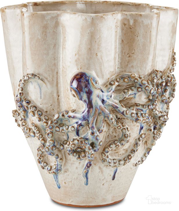 The appearance of Octopus Medium Vase In Cream designed by Currey & Company in the modern / contemporary interior design. This cream piece of furniture  was selected by 1StopBedrooms from  to add a touch of cosiness and style into your home. Sku: 1200-0541. Material: Ceramic. Product Type: Vase. Image1