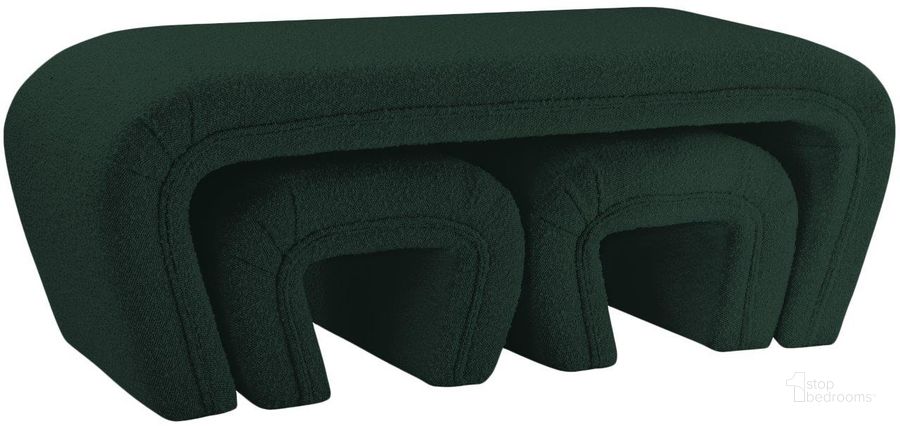 The appearance of Odelia Green Boucle Fabric Bench designed by Meridian in the modern / contemporary interior design. This green piece of furniture  was selected by 1StopBedrooms from Odelia Collection to add a touch of cosiness and style into your home. Sku: 155Green. Material: Fabric. Product Type: Bench. Image1
