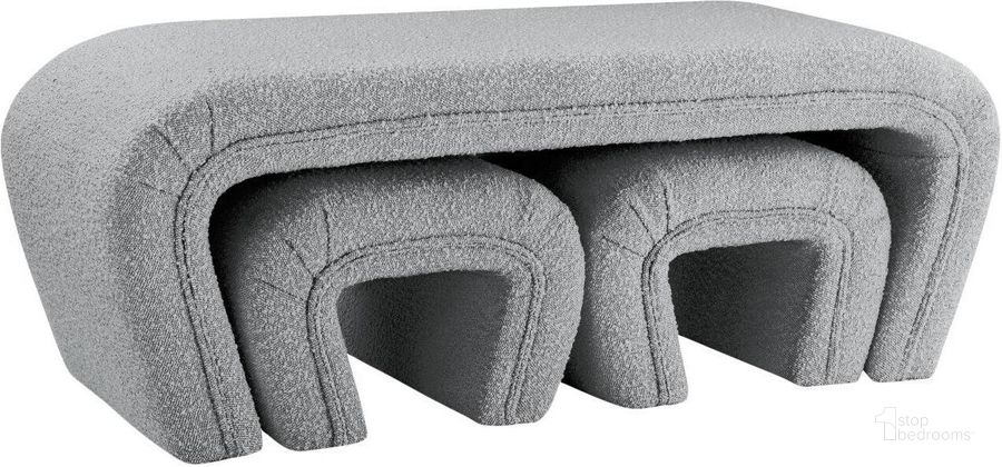 The appearance of Odelia Grey Boucle Fabric Bench designed by Meridian in the modern / contemporary interior design. This grey piece of furniture  was selected by 1StopBedrooms from Odelia Collection to add a touch of cosiness and style into your home. Sku: 155Grey. Material: Fabric. Product Type: Bench. Image1
