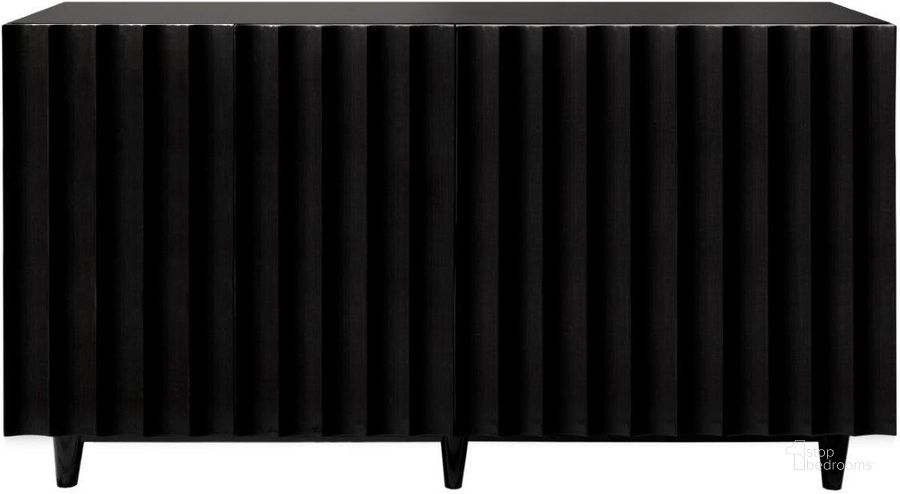 The appearance of Odette Black Lacquer 4 Door Scalloped Front Cabinet designed by Worlds Away in the transitional interior design. This black piece of furniture  was selected by 1StopBedrooms from Odette Collection to add a touch of cosiness and style into your home. Sku: ODETTE BL. Material: Metal. Product Type: Cabinet. Image1
