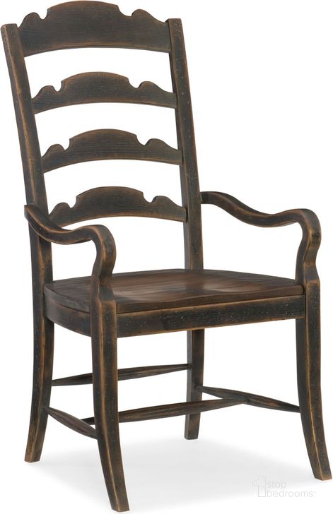 The appearance of Hill Country Anthracite Black Twin Sisters Ladderback Arm Chair Set of 2 designed by Hooker in the traditional interior design. This black piece of furniture  was selected by 1StopBedrooms from Hill Country Collection to add a touch of cosiness and style into your home. Sku: 5960-75300-BLK. Material: Wood. Product Type: Arm Chair. Image1