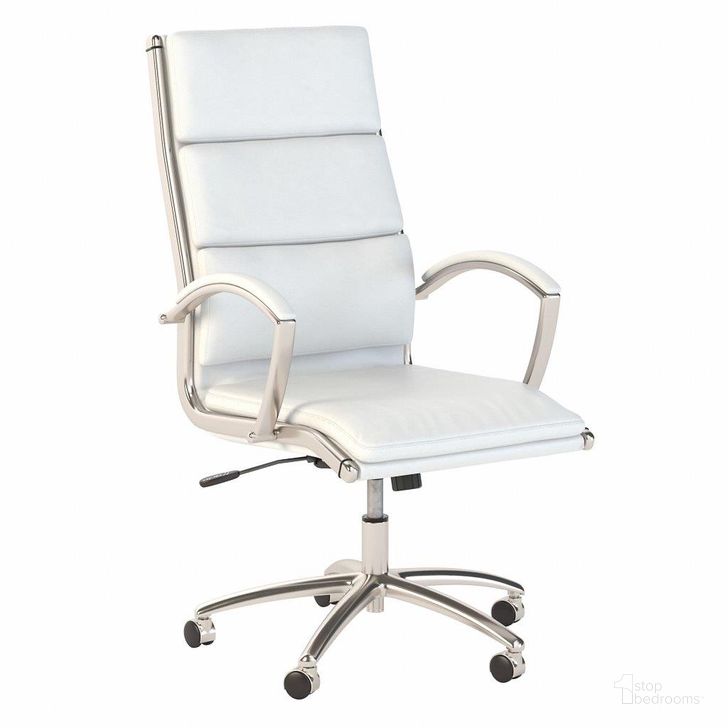 The appearance of Office by Kathy Ireland Echo High Back Leather Executive Chair in White designed by Bush Furniture in the modern / contemporary interior design. This white leather piece of furniture  was selected by 1StopBedrooms from Echo Collection to add a touch of cosiness and style into your home. Sku: ECH035WH. Material: Fabric. Product Type: Office Chair. Image1
