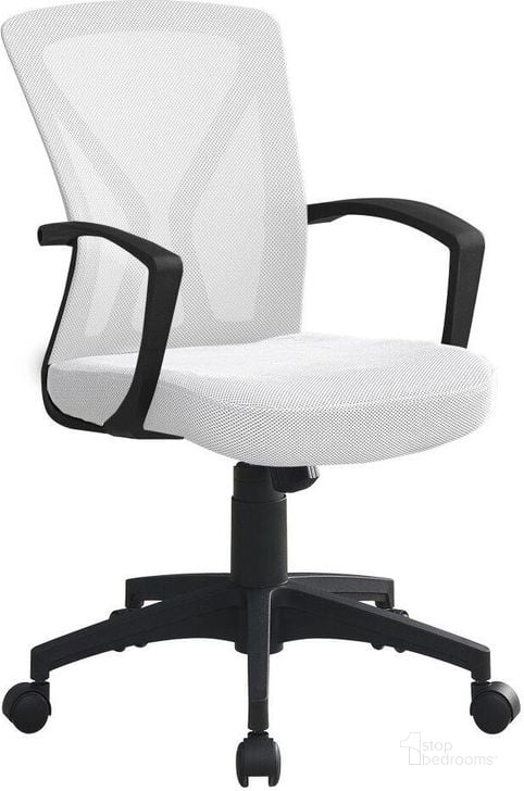 The appearance of Office Chair In White And Black Base On Castors designed by Monarch Specialties in the modern / contemporary interior design. This white piece of furniture  was selected by 1StopBedrooms from  to add a touch of cosiness and style into your home. Sku: I 7341. Material: Metal. Product Type: Office Chair. Image1