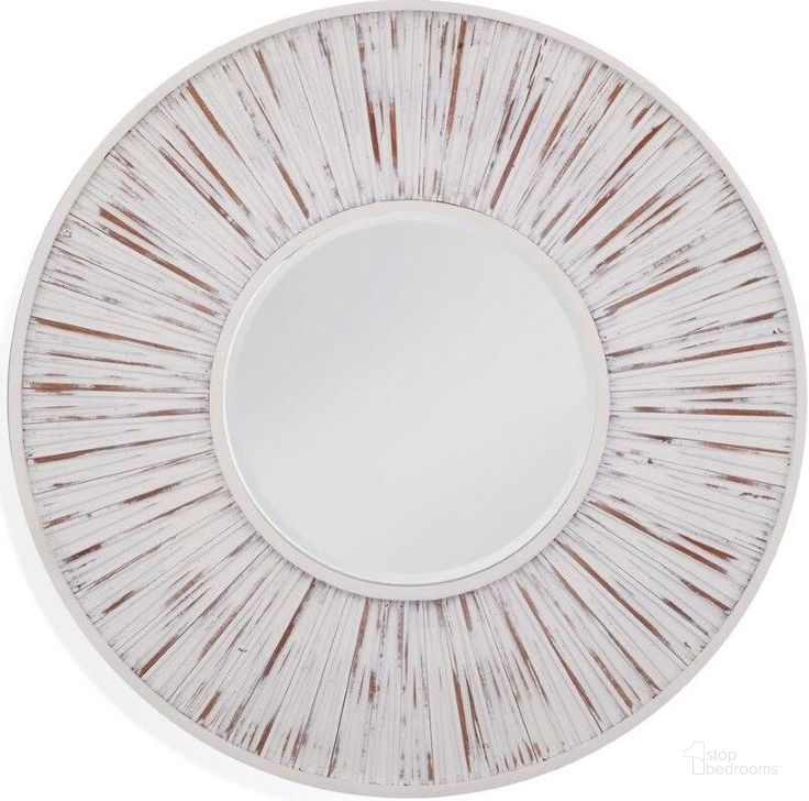 The appearance of Ojos Distressed White Round Wall Mirror designed by Bassett Mirror Company in the transitional interior design. This distressed white piece of furniture  was selected by 1StopBedrooms from Ojos Collection to add a touch of cosiness and style into your home. Sku: M4450EC. Product Type: Wall Mirror.