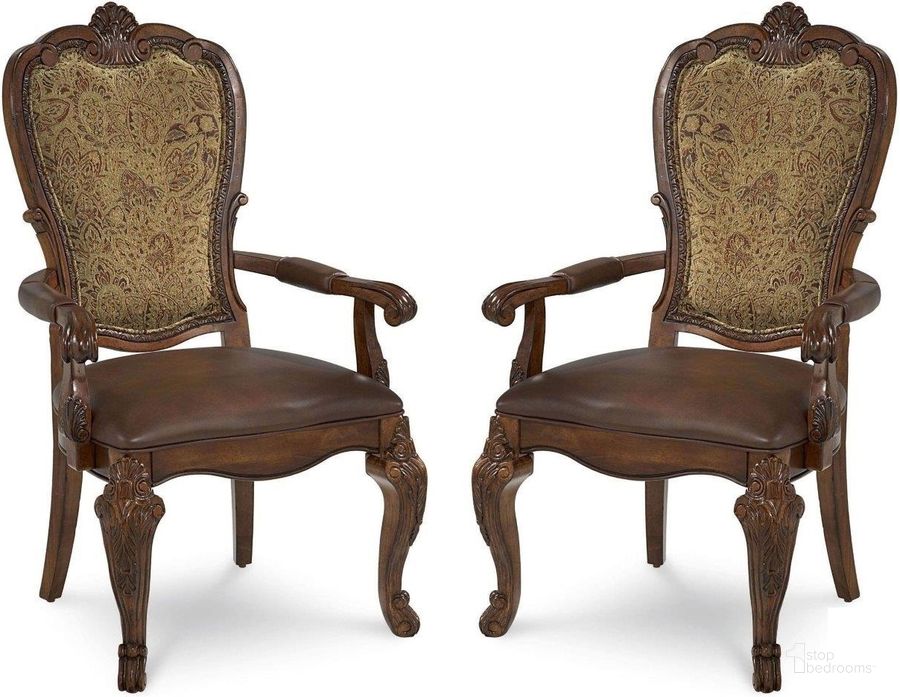The appearance of Old World Upholstered Back Arm Chair Set of 2 designed by A.R.T. in the traditional interior design. This brown piece of furniture  was selected by 1StopBedrooms from Old World Collection to add a touch of cosiness and style into your home. Sku: 143207-2606. Product Type: Arm Chair. Image1